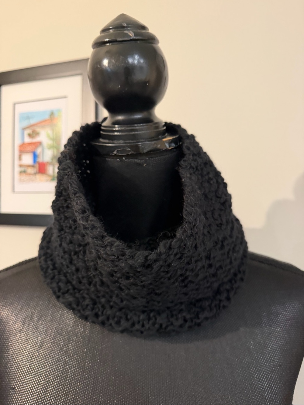 New Unisex Hand Knit Black Eco Organic Cotton Infinity Scarf Snood OS